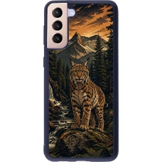 Coque Samsung Galaxy S21+ 5G - Silicone rigide noir Linocut Lynx