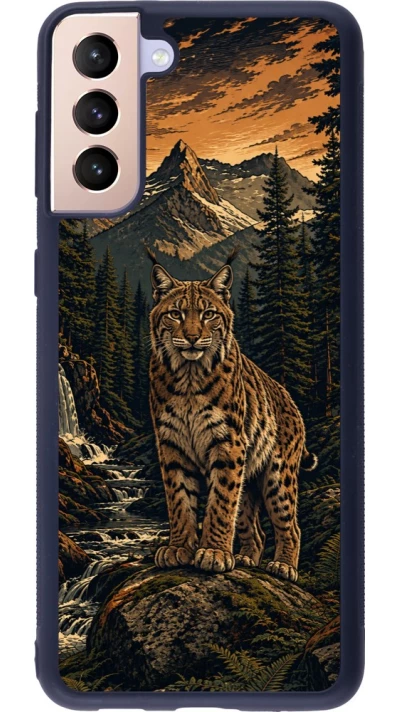 Coque Samsung Galaxy S21+ 5G - Silicone rigide noir Linocut Lynx