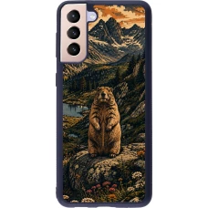 Coque Samsung Galaxy S21+ 5G - Silicone rigide noir Linocut Marmotte