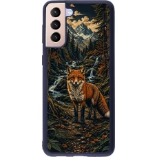 Coque Samsung Galaxy S21+ 5G - Silicone rigide noir Linocut Renard