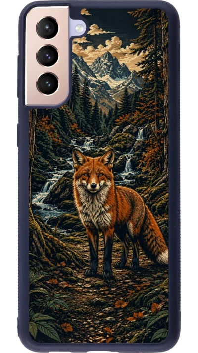 Coque Samsung Galaxy S21+ 5G - Silicone rigide noir Linocut Renard
