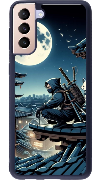 Coque Samsung Galaxy S21+ 5G - Silicone rigide noir Ninja sous la lune