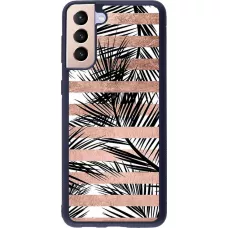 Coque Samsung Galaxy S21+ 5G - Silicone rigide noir Palm trees gold stripes