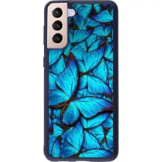 Coque Samsung Galaxy S21+ 5G - Silicone rigide noir Papillon - Bleu