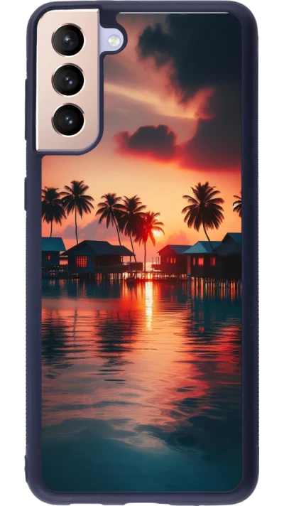 Coque Samsung Galaxy S21+ 5G - Silicone rigide noir Paradis Maldives