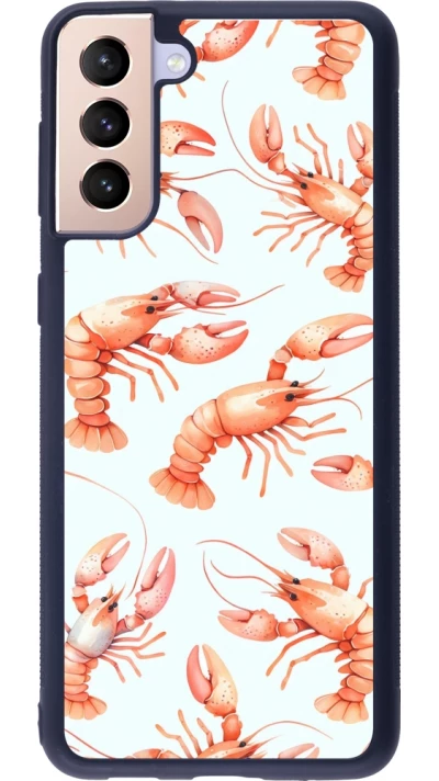 Coque Samsung Galaxy S21+ 5G - Silicone rigide noir Pattern de homards pastels