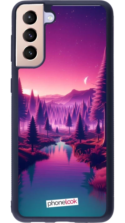 Coque Samsung Galaxy S21+ 5G - Silicone rigide noir Paysage Violet-Rose