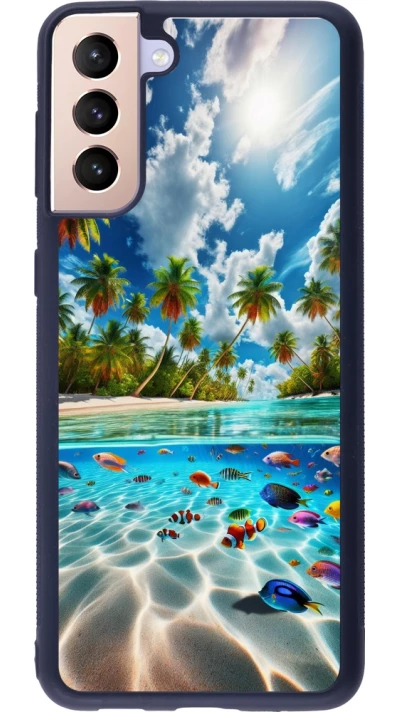 Coque Samsung Galaxy S21+ 5G - Silicone rigide noir Plage Paradis