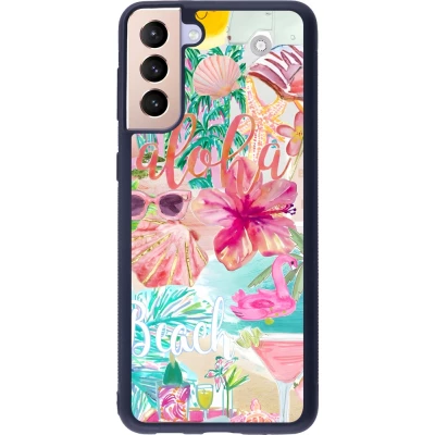 Coque Samsung Galaxy S21+ 5G - Silicone rigide noir Preppy Collage Aloha