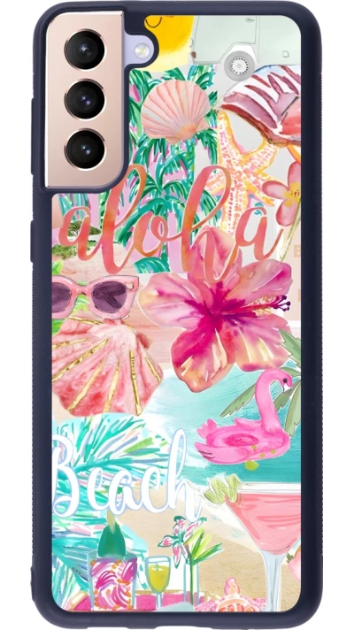 Samsung Galaxy S21+ 5G Case Hülle - Silikon schwarz Preppy Collage Aloha