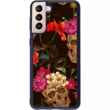 Coque Samsung Galaxy S21+ 5G - Silicone rigide noir Skulls and flowers
