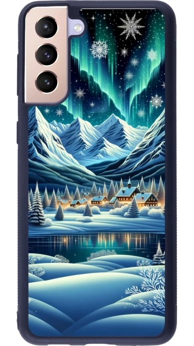 Samsung Galaxy S21+ 5G Case Hülle - Silikon schwarz Verschneites Bergdorf am See in der Nacht