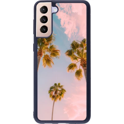 Coque Samsung Galaxy S21+ 5G - Silicone rigide noir Summer 2025 Palmiers