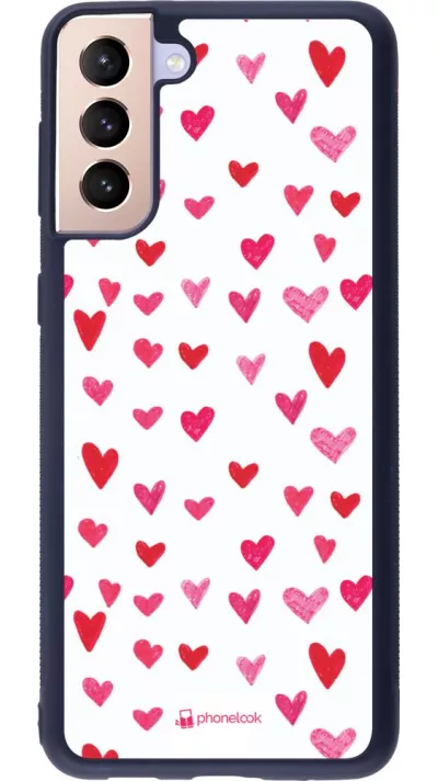 Coque Samsung Galaxy S21+ 5G - Silicone rigide noir Valentine 2022 Many pink hearts