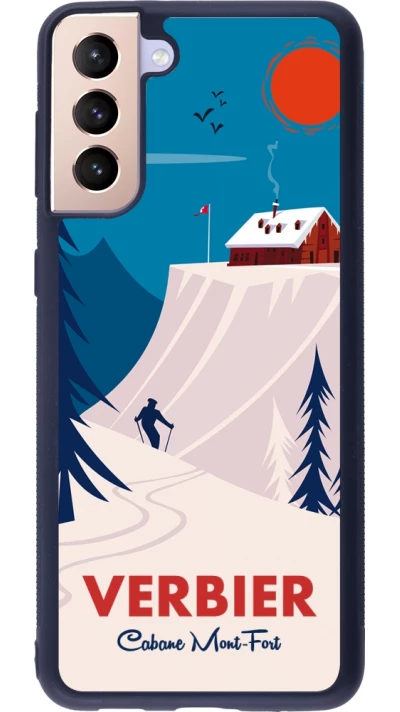Coque Samsung Galaxy S21+ 5G - Silicone rigide noir Verbier Cabane Mont-Fort