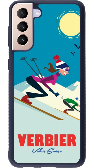 Coque Samsung Galaxy S21+ 5G - Silicone rigide noir Verbier Ski Downhill