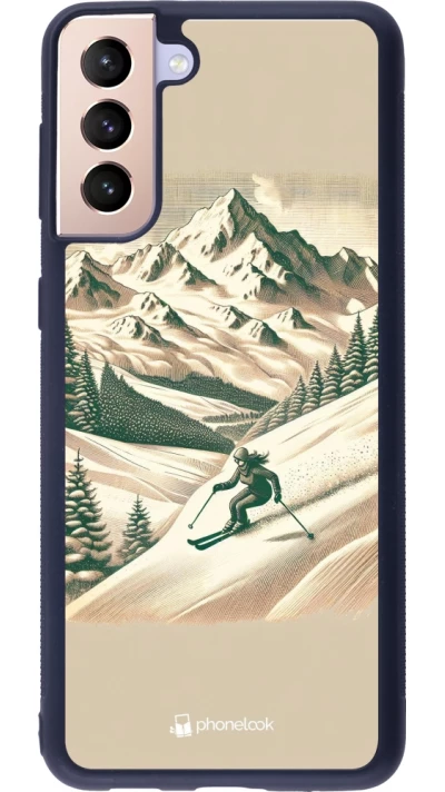 Coque Samsung Galaxy S21+ 5G - Silicone rigide noir Vintage Ski Mountain