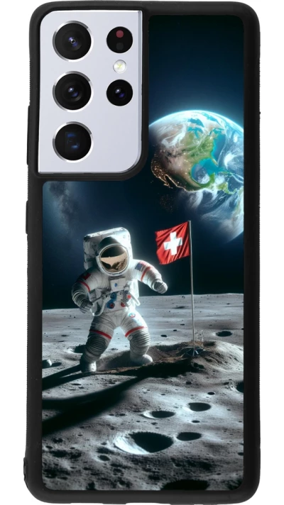 Samsung Galaxy S21 Ultra 5G Case Hülle - Silikon schwarz Astro Schweiz auf dem Mond