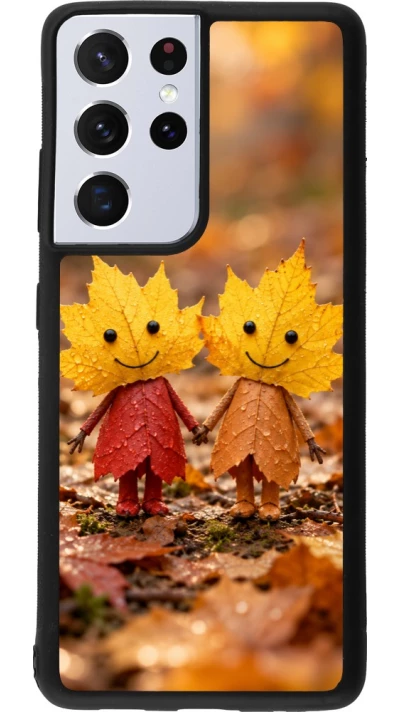 Coque Samsung Galaxy S21 Ultra 5G - Silicone rigide noir Autumn 26 Couple of leaves
