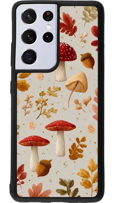 Coque Samsung Galaxy S21 Ultra 5G - Silicone rigide noir Autumn 26 Mushrooms and leaves
