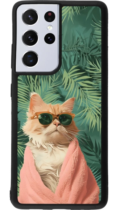 Samsung Galaxy S21 Ultra 5G Case Hülle - Silikon schwarz Cat Summer Palms