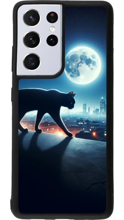 Samsung Galaxy S21 Ultra 5G Case Hülle - Silikon schwarz Schwarze Katze unter dem Vollmond