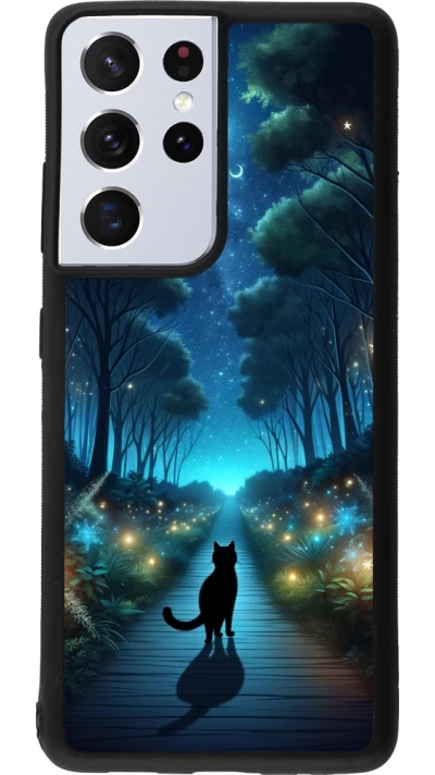Samsung Galaxy S21 Ultra 5G Case Hülle - Silikon schwarz Schwarze Katze Spaziergang