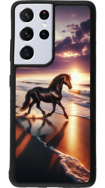 Samsung Galaxy S21 Ultra 5G Case Hülle - Silikon schwarz Pferd majestätisch Strand