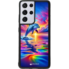 Samsung Galaxy S21 Ultra 5G Case Hülle - Silikon schwarz Glücklicher Regenbogen-Delfin