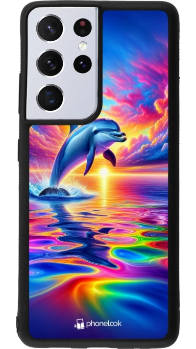 Samsung Galaxy S21 Ultra 5G Case Hülle - Silikon schwarz Glücklicher Regenbogen-Delfin