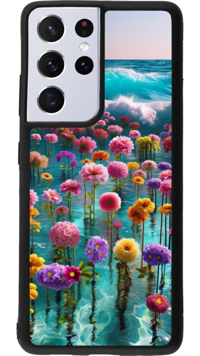 Samsung Galaxy S21 Ultra 5G Case Hülle - Silikon schwarz Blumenmeer Wellen
