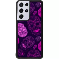 Samsung Galaxy S21 Ultra 5G Case Hülle - Silikon schwarz Halloween 2023 pink skulls