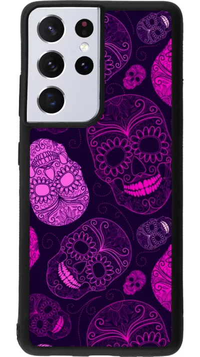 Samsung Galaxy S21 Ultra 5G Case Hülle - Silikon schwarz Halloween 2023 pink skulls