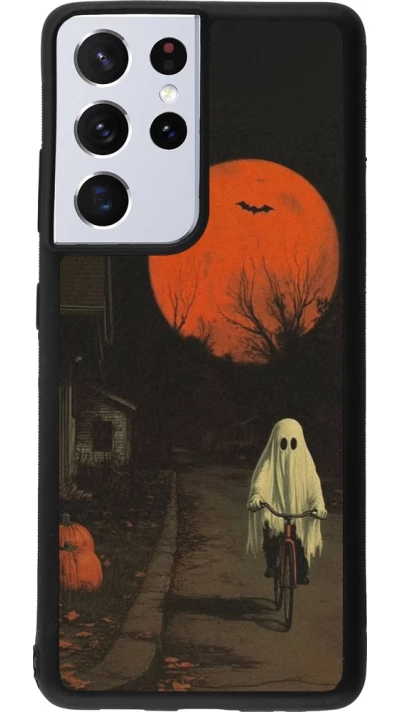Samsung Galaxy S21 Ultra 5G Case Hülle - Silikon schwarz Halloween 2025 Ghost on a bicycle