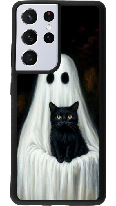 Samsung Galaxy S21 Ultra 5G Case Hülle - Silikon schwarz Halloween 2025 Ghost with black cat
