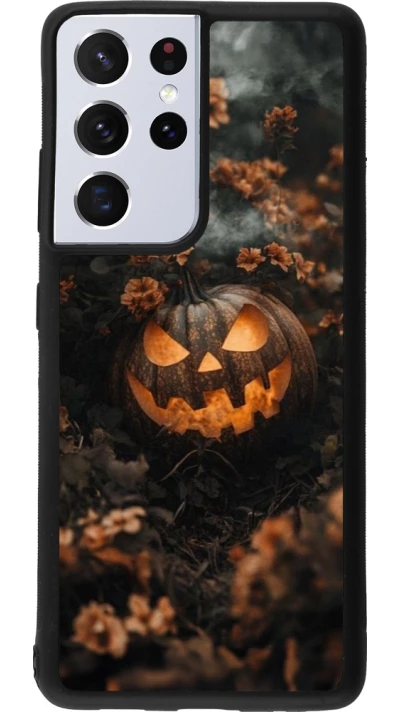 Samsung Galaxy S21 Ultra 5G Case Hülle - Silikon schwarz Halloween 2025 Pumpkin with flowers