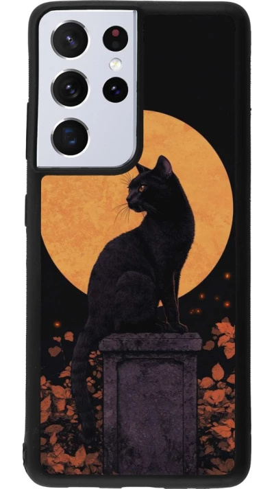 Coque Samsung Galaxy S21 Ultra 5G - Silicone rigide noir Halloween 2026 Cat Art Nouveau