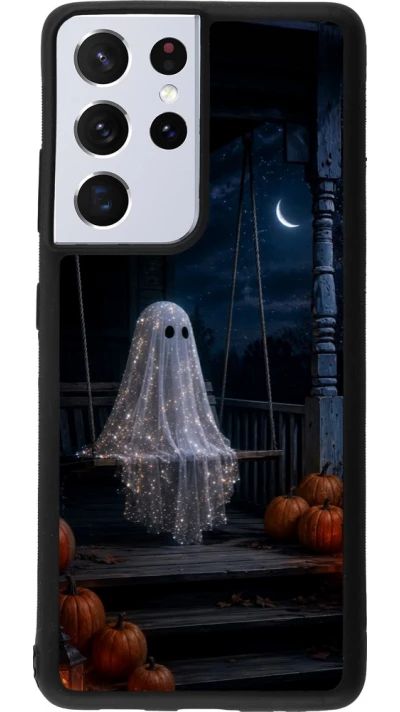 Coque Samsung Galaxy S21 Ultra 5G - Silicone rigide noir Halloween 2026 Ghost on a swing