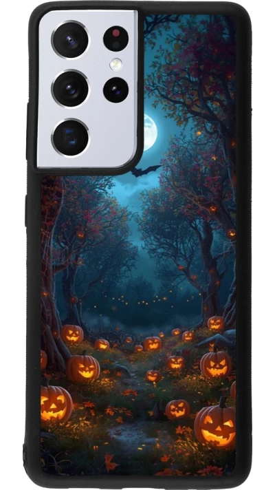 Coque Samsung Galaxy S21 Ultra 5G - Silicone rigide noir Halloween 2026 Road of Pumpkins