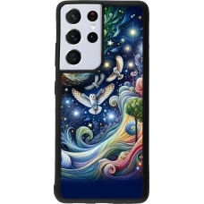 Samsung Galaxy S21 Ultra 5G Case Hülle - Silikon schwarz Fliegender Blumen-Eule