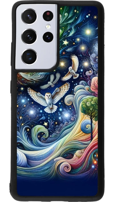 Samsung Galaxy S21 Ultra 5G Case Hülle - Silikon schwarz Fliegender Blumen-Eule