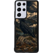 Coque Samsung Galaxy S21 Ultra 5G - Silicone rigide noir Linocut Grand Corbeau