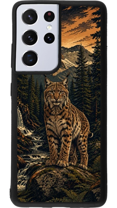 Coque Samsung Galaxy S21 Ultra 5G - Silicone rigide noir Linocut Lynx