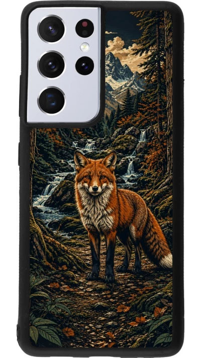 Coque Samsung Galaxy S21 Ultra 5G - Silicone rigide noir Linocut Renard