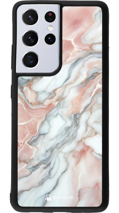 Samsung Galaxy S21 Ultra 5G Case Hülle - Silikon schwarz Rosa Leuchtender Marmor