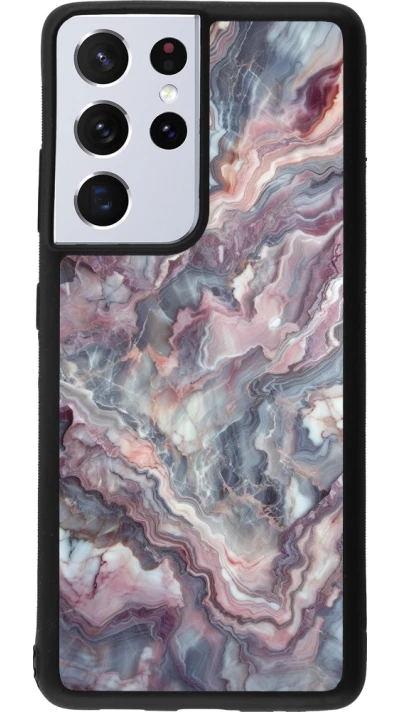 Samsung Galaxy S21 Ultra 5G Case Hülle - Silikon schwarz Violetter silberner Marmor