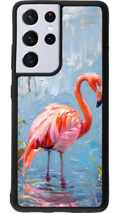 Samsung Galaxy S21 Ultra 5G Case Hülle - Silikon schwarz Paint Flamingo