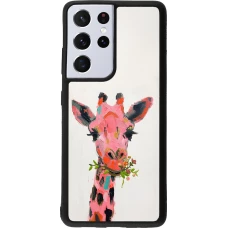 Samsung Galaxy S21 Ultra 5G Case Hülle - Silikon schwarz Pink Girafe Paint