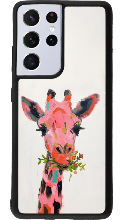 Samsung Galaxy S21 Ultra 5G Case Hülle - Silikon schwarz Pink Girafe Paint