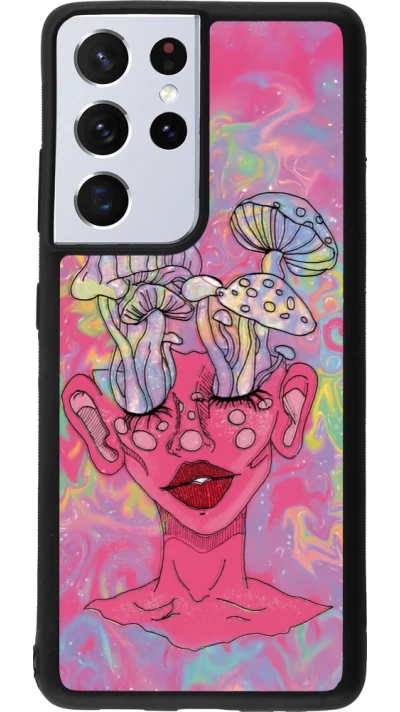 Samsung Galaxy S21 Ultra 5G Case Hülle - Silikon schwarz Psychedelic pink mushroom